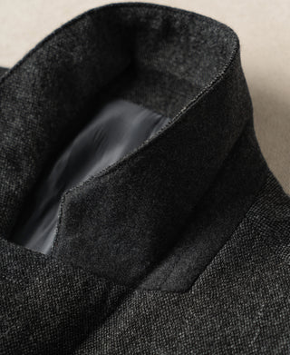 Gray wool suit jacket open collar with smooth satin lining