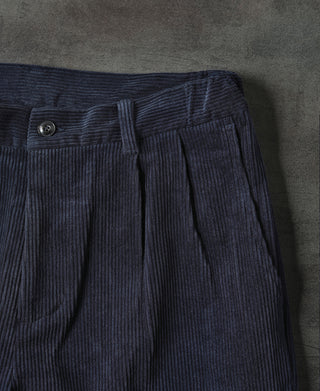 Straight-Leg Double Pleated Cotton-Corduroy Trousers