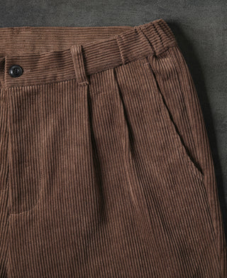 Straight-Leg Double Pleated Cotton-Corduroy Trousers