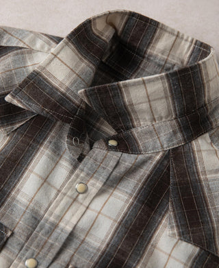 Plaid western shirt collar with snap placket and contrast pocket panels