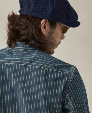 Wabash Striped Indigo Band Collar Workshirt