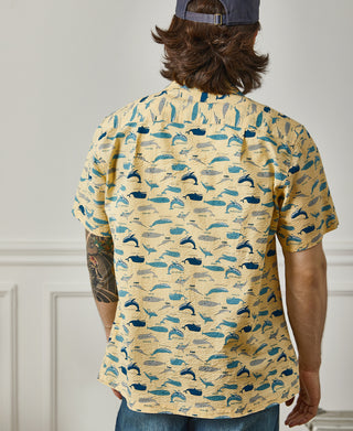 Marine Life Printed Seersucker Short Sleeve Camp Shirt