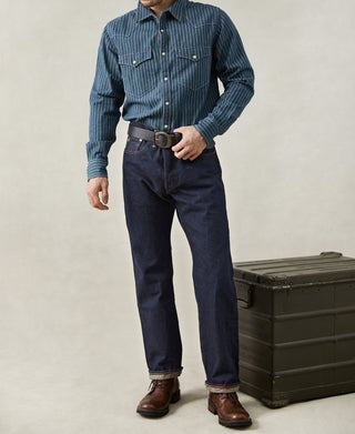 Slim Fit Wabash Striped Indigo Western Shirt