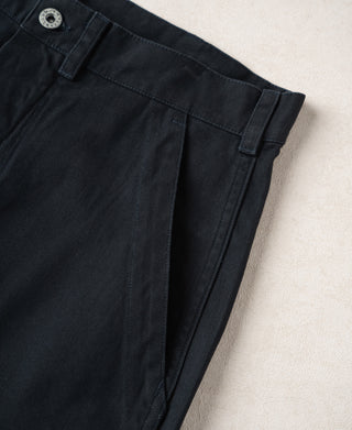 Navy deck pants front with belt loops and straight front seam