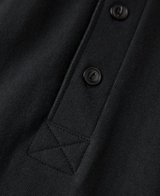 placket detail of Heavyweight Cotton Tubular Short-Sleeve Henley Shirt in Black