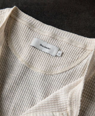 Honeycomb Waffle Knit Henley Long Sleeve T-Shirt
