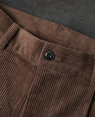 Straight-Leg Double Pleated Cotton-Corduroy Trousers