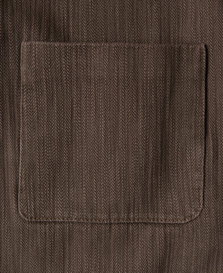 Brown herringbone blazer chest pocket flap with straight welt opening