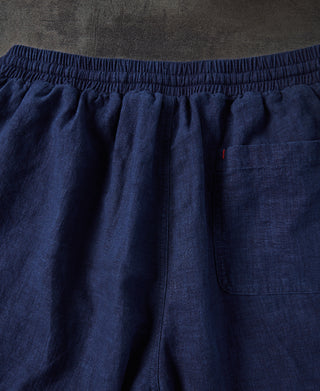 Indigo-Dye Loose Cotton and Linen-Blend Pants