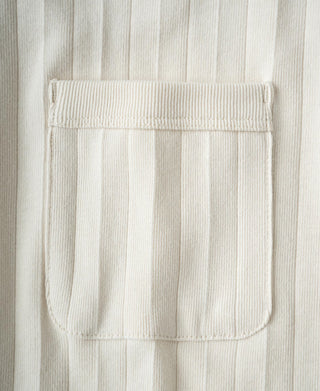 Oatmeal chest pocket on ribbed cotton T-shirt with stitched pocket opening