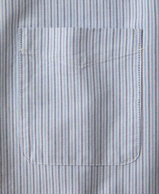 Light blue striped oxford shirt back yoke and rounded hem