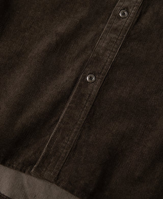 Brown corduroy button-front panel with two visible buttons