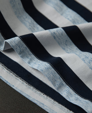 Striped long-sleeve T-shirt with stitched edge and navy and light blue stripes