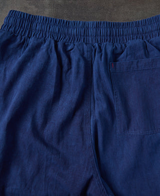 Indigo-Dye Loose Cotton Herringbone Pants