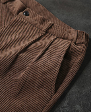 Straight-Leg Double Pleated Cotton-Corduroy Trousers