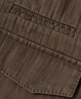 Brown herringbone waistcoat patch pocket with stitched flap detail