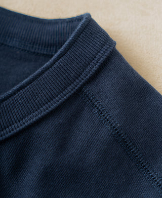 reinforced shoulder stitching of Heavyweight Cotton Tubular Short-Sleeve Henley Shirt in Navy