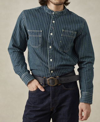 Wabash Striped Indigo Band Collar Workshirt