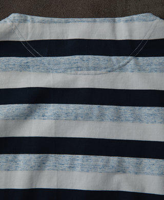 Navy-and-light-blue striped long-sleeve T-shirt back yoke and band pattern