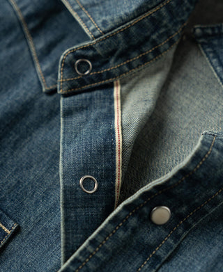 Washed denim western shirt with snap buttons and branded inner placket detail