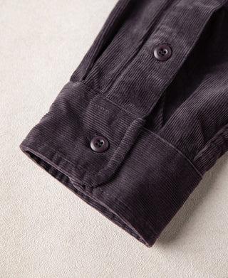 Purple corduroy long sleeve with buttoned cuff and gathered sleeve hem