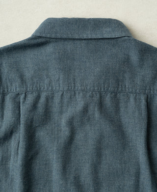 Royal blue flannel work shirt back yoke with center seam