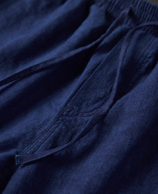 Indigo-Dye Loose Cotton and Linen-Blend Pants