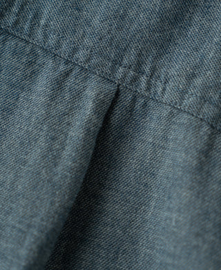 Royal blue flannel collar and seam detail with stitched overlap