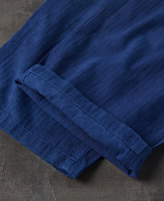 Indigo-Dye Loose Cotton Herringbone Pants