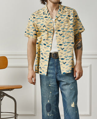 Marine Life Printed Seersucker Short Sleeve Camp Shirt