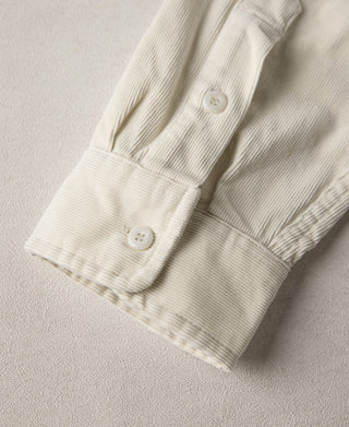 White corduroy buttoned sleeve cuff with double-button placket