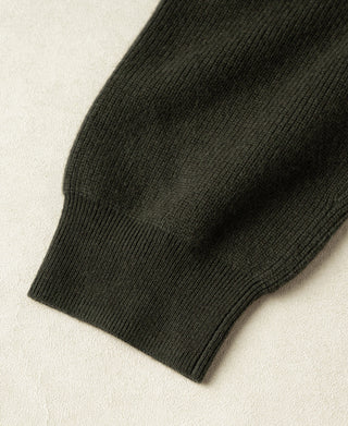 Olive knit cardigan ribbed sleeve cuff detail