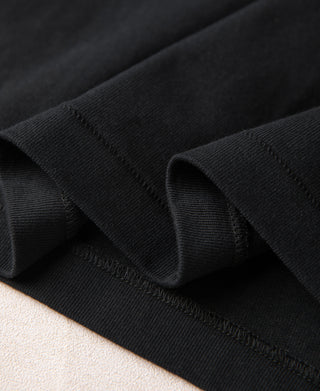 hem detail of Heavyweight Cotton Tubular Short-Sleeve Henley Shirt in Black