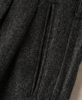 Pleated trouser front with belt loops and textured weave