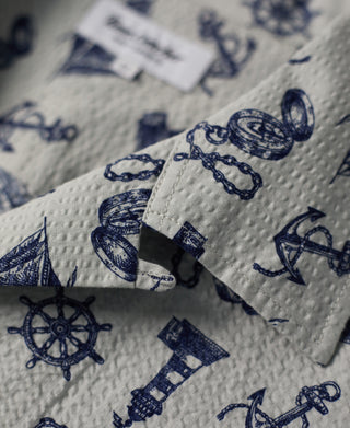 Nautical Printed Seersucker Short Sleeve Camp Shirt