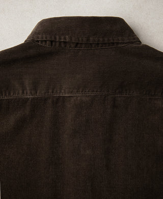 Brown corduroy work shirt back yoke with raised collar