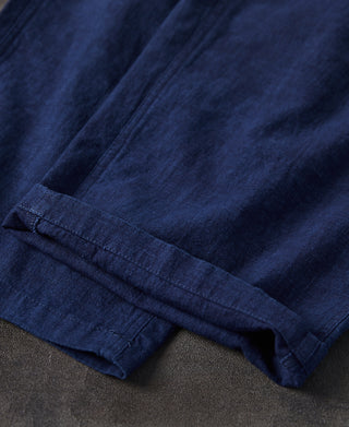 Indigo-Dye Loose Cotton and Linen-Blend Pants