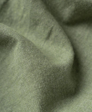 Sage green brushed flannel sleeve cuff and fabric texture close-up.