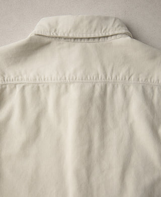 White corduroy work shirt back yoke with gathered collar
