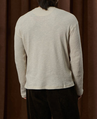 Honeycomb Waffle Knit Henley Long Sleeve T-Shirt