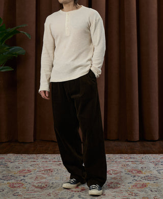 Honeycomb Waffle Knit Henley Long Sleeve T-Shirt