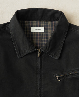 Structured collar detail of the Black A-2 Moleskin Bomber Jacket with clean stitching finish