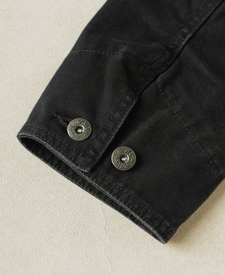 Black A-2 Moleskin Bomber Jacket sleeve cuff with adjustable snap button closure