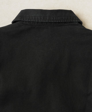 Back view close-up showing the textured cotton canvas fabric of the Black A-2 Moleskin Bomber Jacket