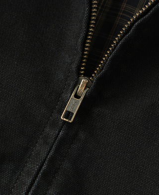 Black A-2 Moleskin Bomber Jacket featuring a vintage metal front zipper and durable cotton fabric construction