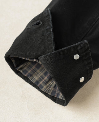 Inside view of the Black A-2 Moleskin Bomber Jacket cuff showing plaid lining and detailed finishing