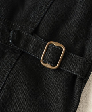 Back waist adjustment strap with metal buckle detail on the Black A-2 Moleskin Bomber Jacket