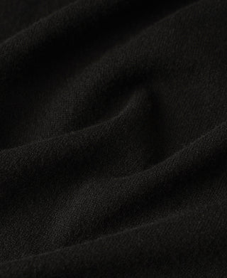 Black merino wool sweater knit texture close-up.