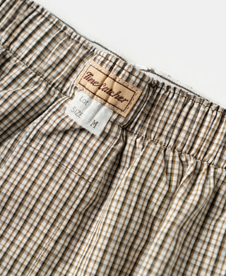 Classic button fly detail with reinforced stitching on striped boxer shorts