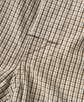 Close up view of the seam construction and stripe alignment
